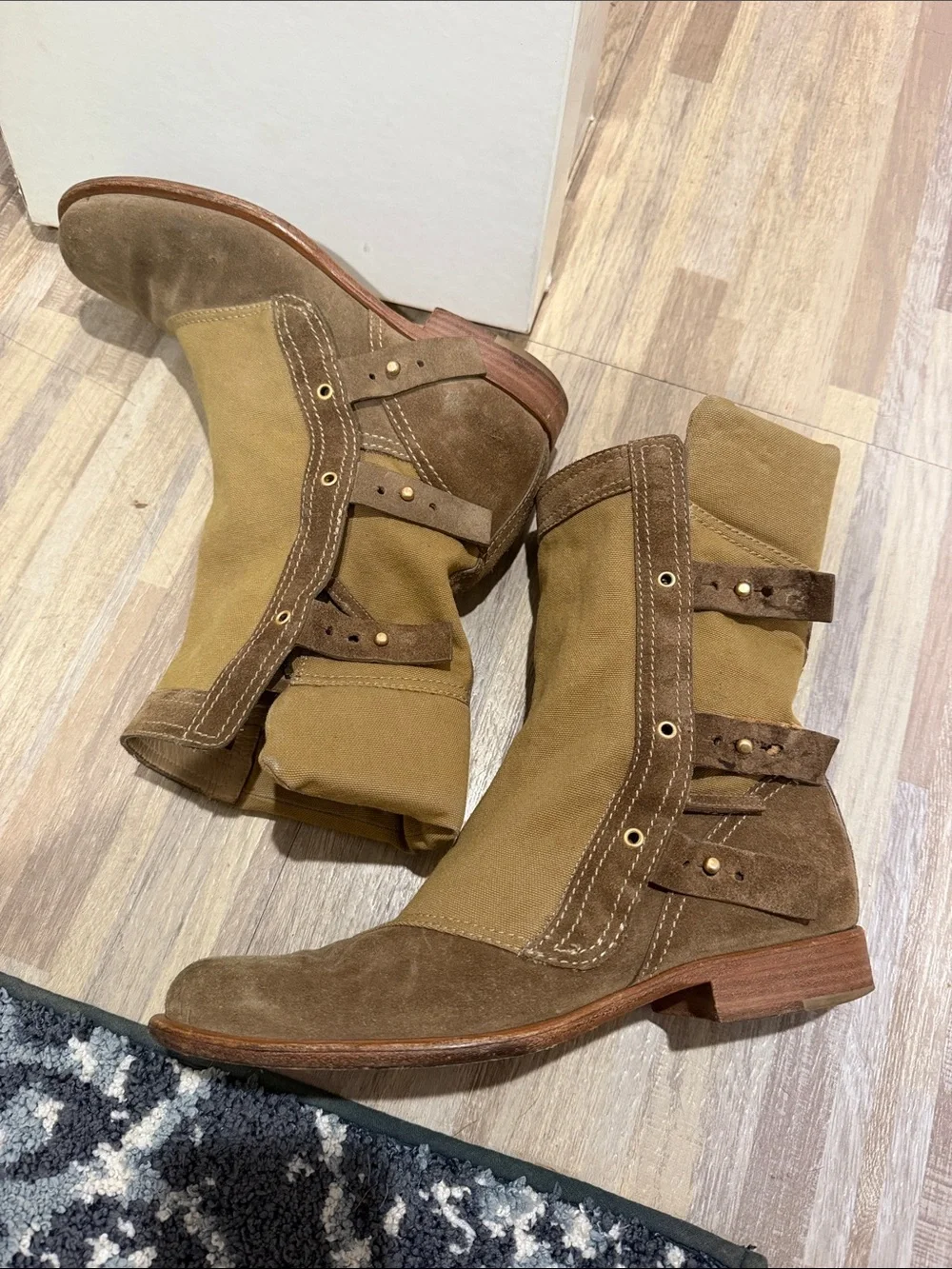 Giuseppe Zanotti Thakoon Giuly Tubo Tan & Brown Canvas Suede Ankle Boots Size 10